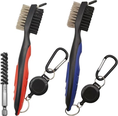 Ergonomische Golfclub Reinigingsborstel Set met Intrekbare Clip - 2 Stuks en Hoofd Hoselborstel