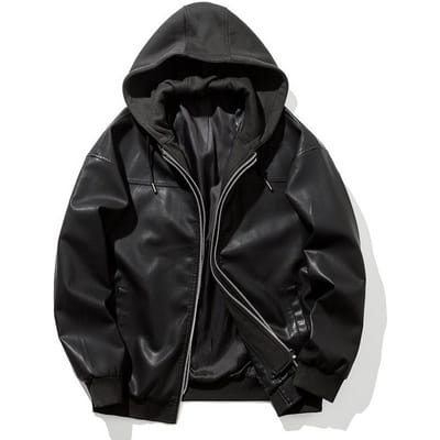 Veste en cuir à capuche pour homme, nouvelle collection automne et hiver, tendance, pour jeune, locomotive, version coréenne, veste en cuir ample à capuche XXXL black