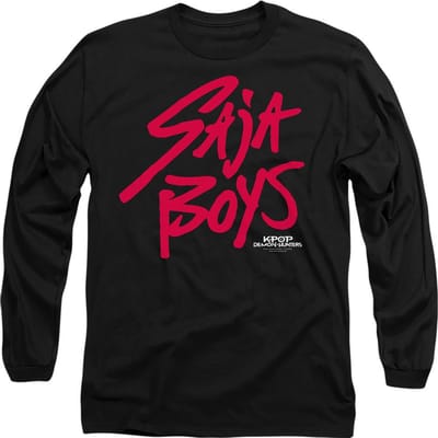 K-Pop Demon Hunters Unisex Adult Saja Boys Logo T-shirt met lange mouwen (Zwart/roze)