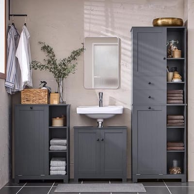 Thuys – Kolomkas Staand – Opbergkasten Met Deuren – Hoge Kast – ‎37cm x 60cm x 170cm – Donkergrijs