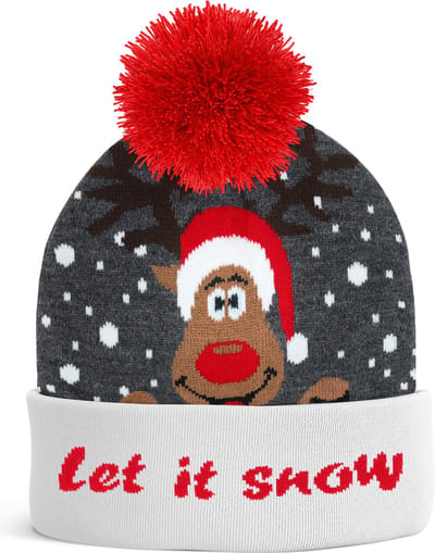 JAP Kerstmuts - Kerst beanie voor volwassenen en kinderen - Rudolf het rendier muts - Let it Snow - Rood