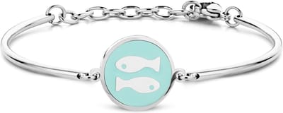 CO88 Collection Zodiac 8CB-90321 Stalen Armband met Hanger - Sterrenbeeld Vissen 15 mm - One-size - Zilverkleurig / Lichtblauw