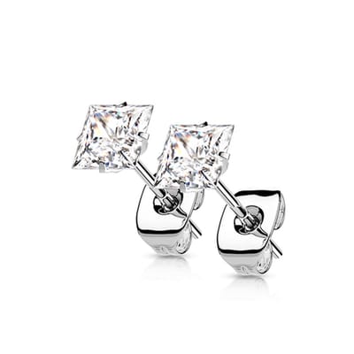 Oorbellen titanium prong vierkant wit 0.8x6x3 - zilver - LMPiercings