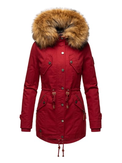 Marikoo dames winterjas met afneembare imitatiebontkraag & taillekoord