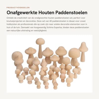 Dailygoods- Paddenstoelen Decoratieset - 40 Stuks - Onafgewerkte Houten Paddenstoelen - Schima Superba - Duurzaam Materiaal - Voor Tuindecoratie - Decoratie