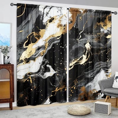 2 stuks Gordijn met marmerprint in goudkleur voor huisdecoratie - Tunnel voor roede raambekleding voor slaapkamer, kantoor, keuken, woonkamer 52.5cmX116cmX2pcs gray