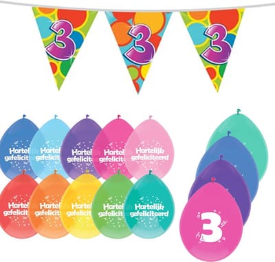 Haza Leeftijd verjaardag thema pakket 3 jaar - ballonnen/vlaggetjes