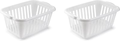 Plasticforte Wasmand - 2x stuks - wit - kunststof - 40 liter - 60 x 40 x 26 cm - manden voor wasgoed - opbergmand