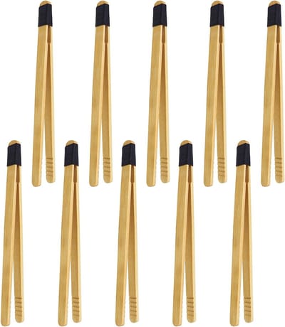 Set van 10 Houten Tangen - Kleine 18 x 1 cm Herbruikbare Keuken Tangen voor Brood, Salade, Grilling en Bakken
