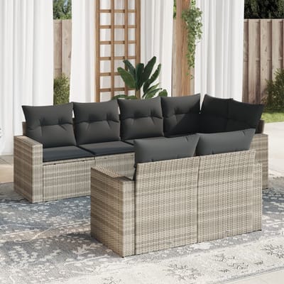 vidaXL - 7-delige - Loungeset - met - kussens - poly - rattan - lichtgrijs