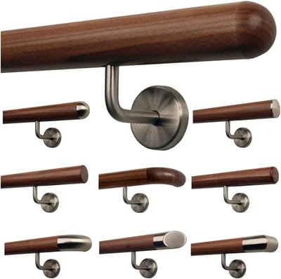 Houten Trapleuning - Leuning Hout Walnoot - Veilig Traplopen - Gefreesd Halfrond Eindstuk - 180 cm - Walnoot
