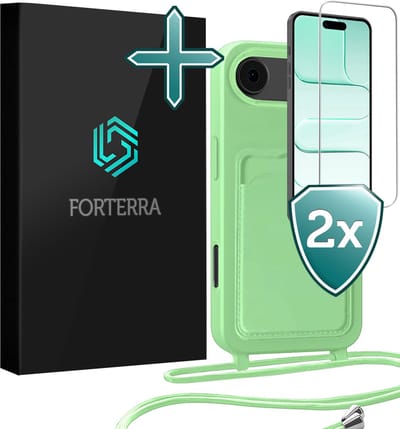 Hoesje Geschikt voor iPhone Air Pashouder Case Siliconen Hoes Met Koord Met 2x Screenprotector - Hoes Geschikt voor iPhone Air Met Telefoonkoord Hoesje Back Cover Met Pasjeshouder - Groen