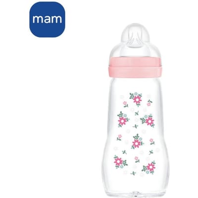 Biberon en verre MAM - Tétine Débit 2 Moyen - Rose