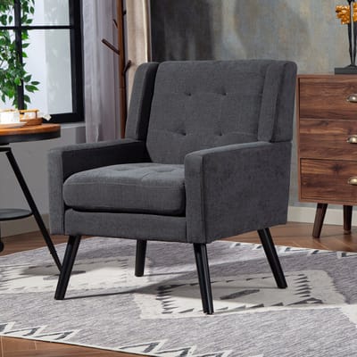 Gestoffeerde Fauteuil - massief houten poten en rugleuning, comfortabele tv-stoel, draagvermogen 130 kg, Scandinavisch design - Zwart