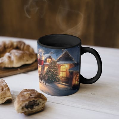 Magische Mok - Foto op Warmte Mokken - Koffiemok - Kerstman - Dorp - Hert - Donker - Magic Mok - Beker - 350 ML - Theemok