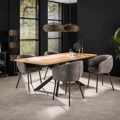 Eettafel Dalston Rechthoekig Naturel Eikenhout | Robuust Metalen Matrixpoot | Luxe Design Voor 6 Personen | Novihome