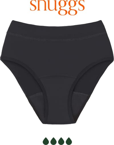 Snuggs Menstruatie Ondergoed Extra Sterke Absorptie Hugger Zwart Period Underwear Zero Waste Maat L
