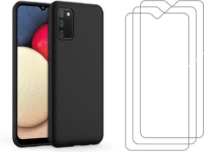 Soft Back Cover Hoesje Geschikt voor: Samsung Galaxy A03s Silicone - Zwart + 3X Tempered Glass Screenprotector - ZT Accessoires