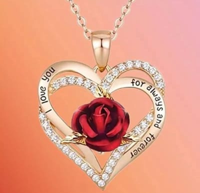 Akyol - i love u ketting – valentijn – ketting met hanger – valentijn cadeau voor haar -roos ketting - cadeau voor vriendin - kettinkjes – 1 ketting - roos -ketting – hanger – goudkleurig – rode ketting