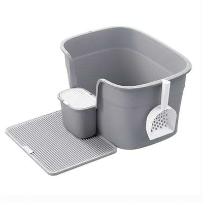 Feandrea - Kattenbak - Grote met Hoge Zijkanten - Inclusief Kattenmat en Schep - Met Opbergvak