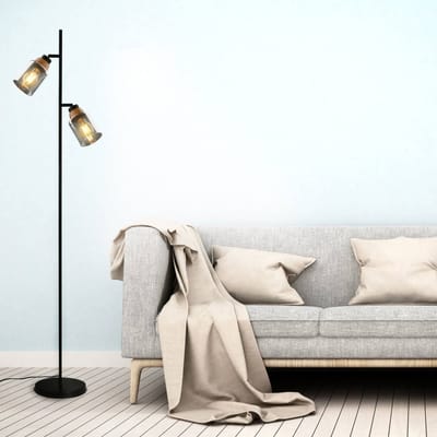 BRILONER - Vloerlamp - staande lamp - hout & smokey glas - E27 fitting - h: 150cm