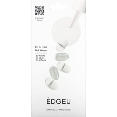 Edgeu, Perfect Gel Nail Wrap, ENT814, Glam White French, lot de 16 bandes