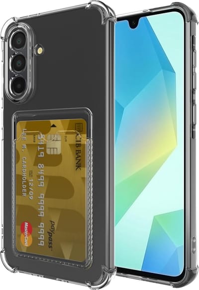Casemania Hoesje Geschikt voor Samsung Galaxy A36 - Transparant - Anti Shock Back Cover met Pasjeshouder