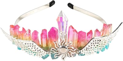 Natuurlijke Zeven Chakra Healing Crystal Onregelmatige Edelstenen met Wing Hoofdband voor Verjaardag en Bruiloft Cadeau