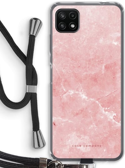 Case Company® - Hoesje met koord geschikt voor Samsung Galaxy A22 5G hoesje met Koord - Roze marmer - Telefoonhoesje met Zwart Koord - Bescherming aan alle Kanten en Over de Schermrand