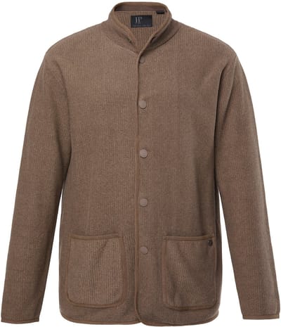 JP 1880 - Heren - Gebreid jasje FLEXNAMIC® opstaande kraag drukknopen - Kakibruin - Maat 3XL