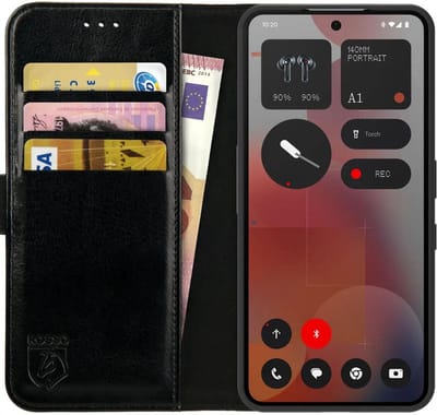 Rosso Element Geschikt voor Nothing Phone (3a) Pro | Wallet Book Case | Portemonnee Hoesje | 3 Pasjes | Magneetsluiting | Stand Functie | Zwart