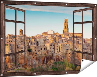 Gards Tuinposter Doorkijk Oude Stad in Toscane, Italië - 120x80 cm - Tuindoek - Tuindecoratie - Wanddecoratie buiten - Tuinschilderij