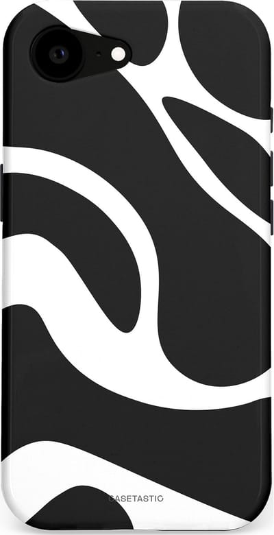 Casetastic Hoesje Geschikt voor Apple iPhone 16e Magsafe - Stijlvolle Beschermende Duo-layer Case - Zwart Wit Golven