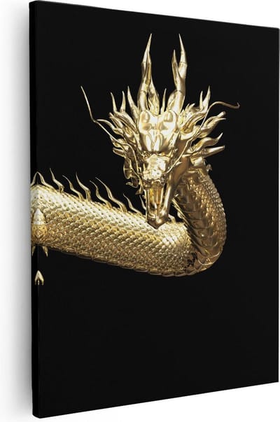 Artaza Canvas Schilderij Gouden Draak - 40x50 cm - Wanddecoratie Dieren - Muurdecoratie Woonkamer - Kamer Accessoires Mythisch