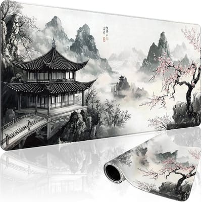 XXL Gaming Muismat Japanse Kersenbloesem Zwart-Wit - Antislip Bureaumat 80x40 cm
