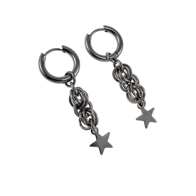 ∅15mm x 2,5mm Oorringen Unisex - RVS - 45mm Lange Oorbellen Hangende Ster - Handgemaakt