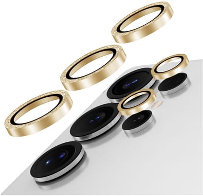 AVY Camera Lens Protector Rings | Geschikt voor Samsung Galaxy S25 Ultra | Camera Lens Protector Glas | Schokbestendig | Krasbestendig | met Applicator | Glitter Goud