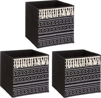 5Five Opbergmand/kastmand - 3x - karton/kunststof - 29 liter - zwart - 31 x 31 x 31 cm