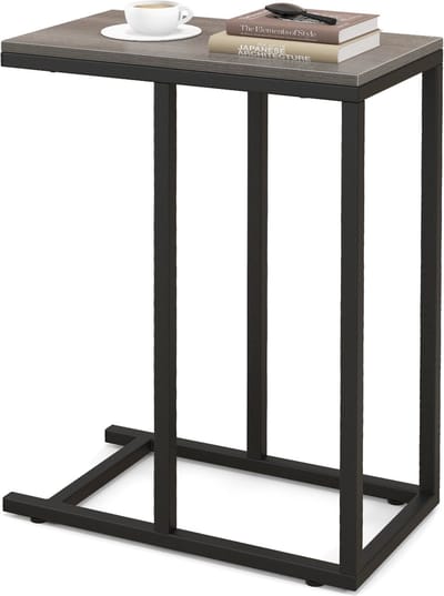 COSTWAY Bijzettafel C-vorm, banktafel met metalen frame, koffietafel voor woonkamer, slaapkamer, kleine ruimtes, salontafel voor bank en bed, laptoptafel, 45,5 x 25,5 x 64 cm (grijs)