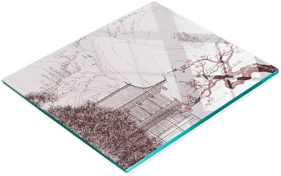 Decoratieve glazen snij- en serveerplank, Chinees landschap, 60x52 cm