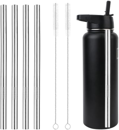 Dailygoods- Rietjes Vervangingsset 4 Stuks - Roestvrij Stalen Rietjes - Rietjes Borstel 2 Stuks - Rietjes voor Fles - Rietjes voor Kamperen - Rietjes 23 cm - Drinkrietjes