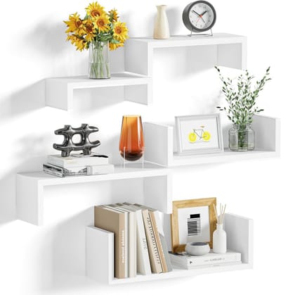 Vijfdriehoekige Wandplanken, Drijvende Planken met een Maximale Draagcapaciteit van 40 kg, Modern Wanddecoratie voor Woonkamer, Badkamer, Slaapkamer en Keuken, Wit en DIY-vriendelijk