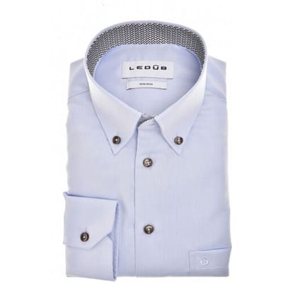 Ledûb Overhemd Uni Color Button-Down Subtle Contrast Licht Blauw / male