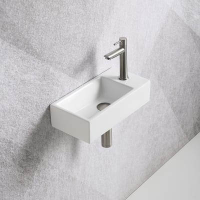 Fonteinset Mia 40.5x20x10.5cm glans wit rechts inclusief fontein kraan, sifon en afvoerplug RVS