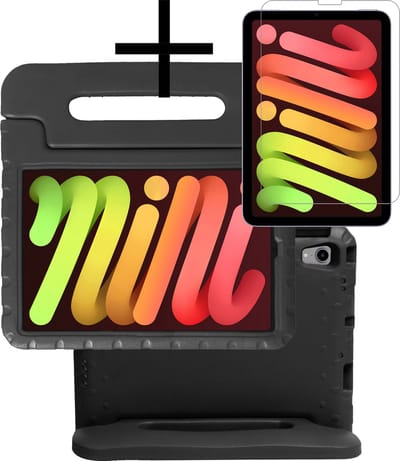 Hoes - Geschikt voor Apple iPad Mini 6 (2021) - 8.3 inch - 6e Generatie - Met Screenprotector - Kinderhoes Shockproof Bumper - Kidsproof Case - Tablet Hoesje - Kinder Cover - Zwart
