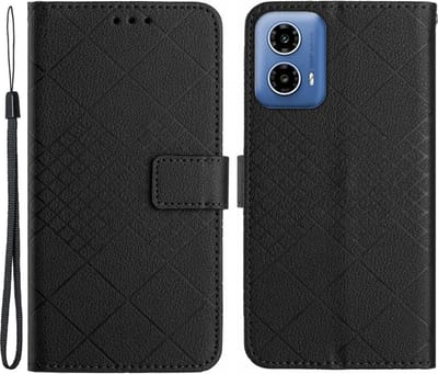 Coverup Hoesje - Geschikt voor Motorola Moto G04(s) / G24 (Power) / E14 Hoesje - Coverup Rhombus Book Case - Zwart