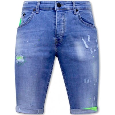 Skinny Korte Broek Heren met Verfspatten -1027-SH- Blauw