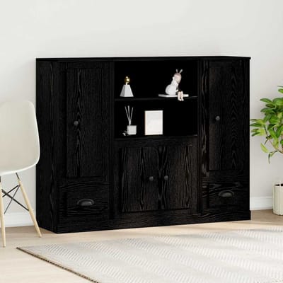 vidaXL - Highboard - Zwart - Eiken - 132 - x - 35.5 - x - 103.5 - cm - Bewerkt - hout