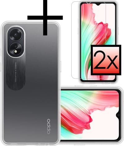 Hoesje - Met 2x Screenprotector - Geschikt voor OPPO A38 - Sterk & Shockproof - Back Cover - Siliconen Case - Telefoon Hoes - Transparant