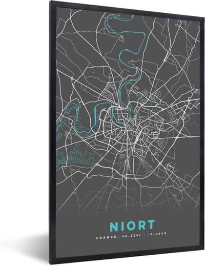 Fotolijst incl. Poster - Niort - Plattegrond - Kaart - Frankrijk - Stadskaart - 40x60 cm - Posterlijst